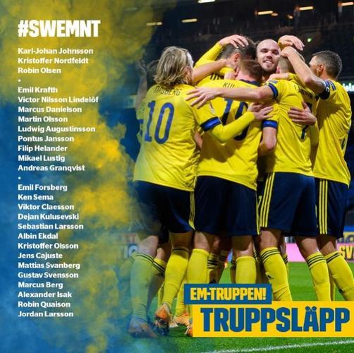 欧洲杯瑞典出场人员（欧洲杯瑞典大名单公布）